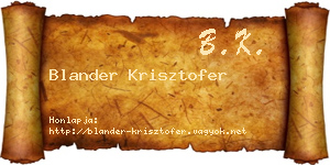 Blander Krisztofer névjegykártya